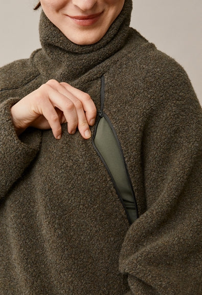 pull polaire allaitement vert avec fermeture éclair marque boob design