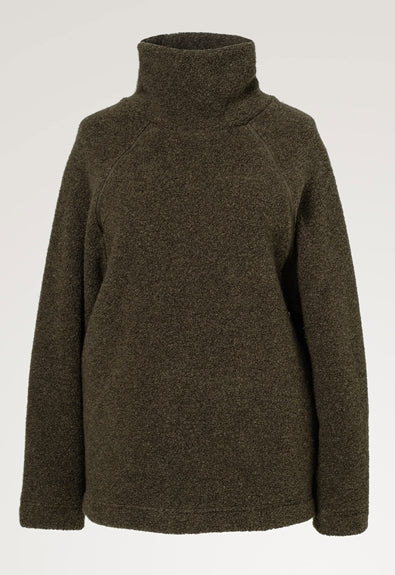 vêtement allaitement pull polaire vert avec fermeture éclair vue de face marque boob design