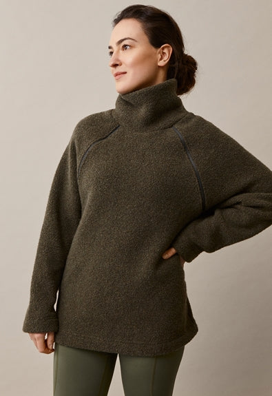 pull polaire allaitement vert avec fermeture éclair vue de face marque boob design