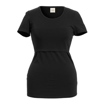 Face t-shirt Le Classique manches courtes de grossesse et d'allaitement en coton bio certifié GOTS, coloris noir.
