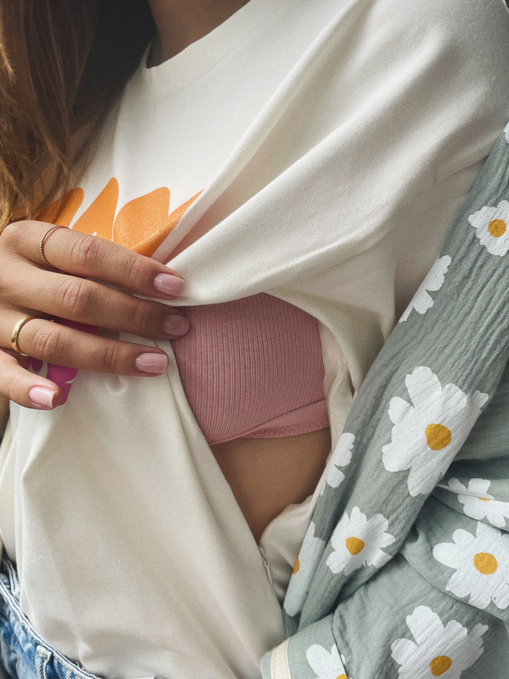 Tee-shirt D'allaitement Bio Noir Manches Courtes Et Zip